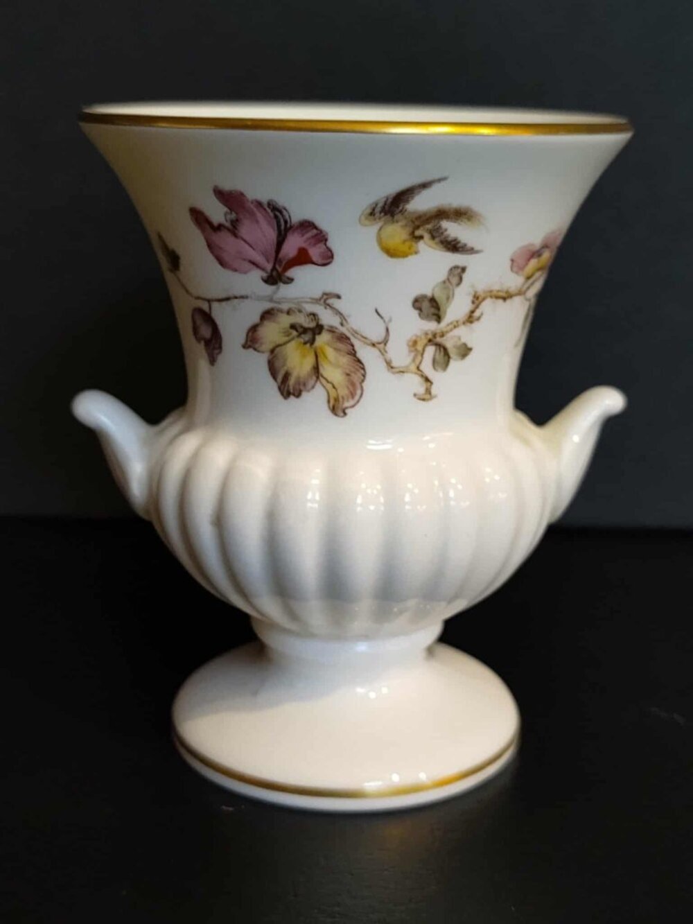 Wedgwood Bone China Small Footed Vase 3.5" Swallow bird flower design Gold Trim